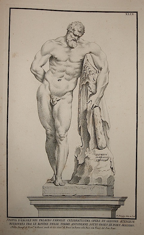 Dorigny Nicolas (1658-1746) Statua d'Ercole nel Palazzo Farnese celebratissima opera di Glicone Ateniese ritrovata tra le rovine delle Terme Antoniane sotto Paolo III Pont. Massimo 1704 Roma